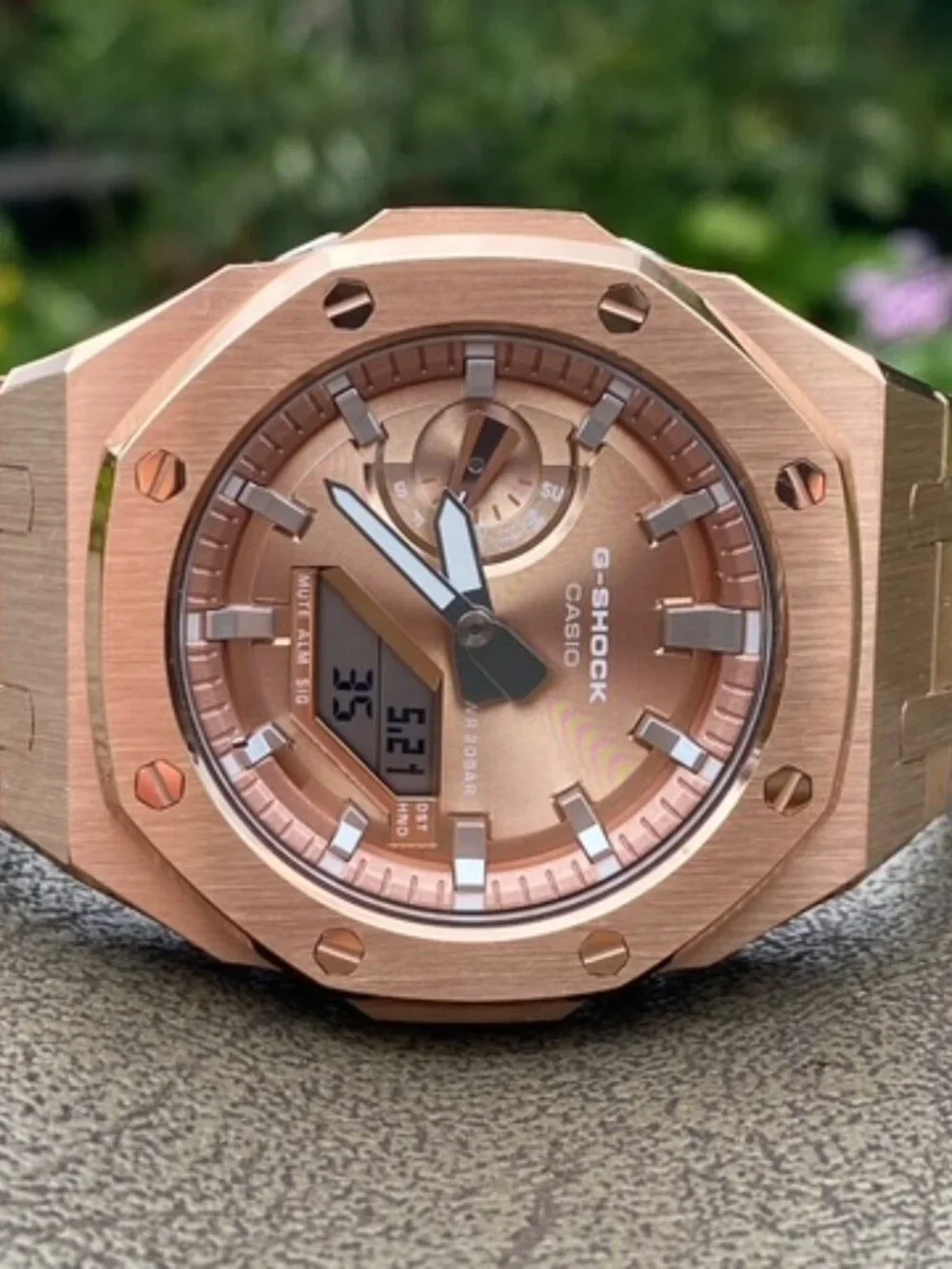 New Casio G-Shock GA2100 added Stainless Steel All Rose Gold Color MOD